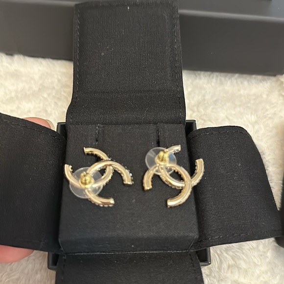 Chanel CC Logo 2 Tone Earrings - Picture 6 of 8